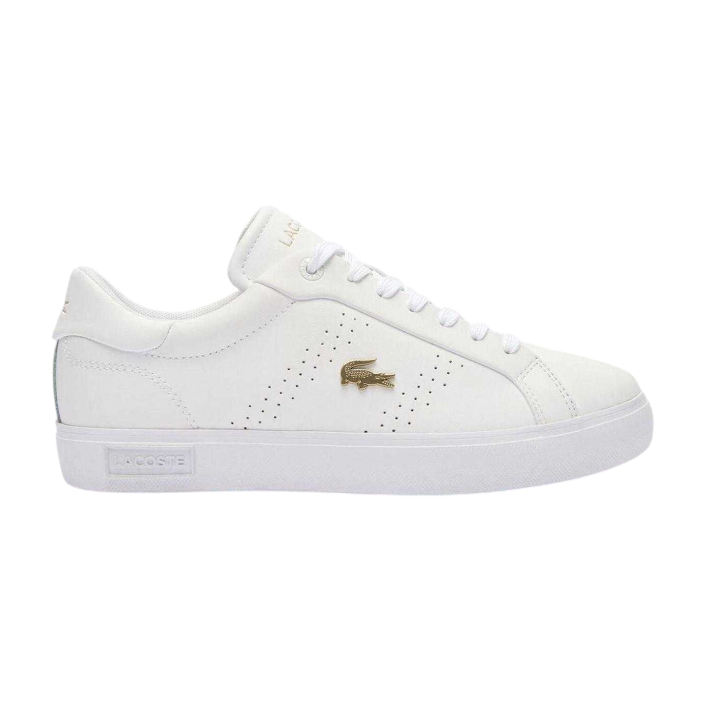 White-Gold - Front - Lacoste Womens-Ladies Powercourt 2.0 Leather Trainers