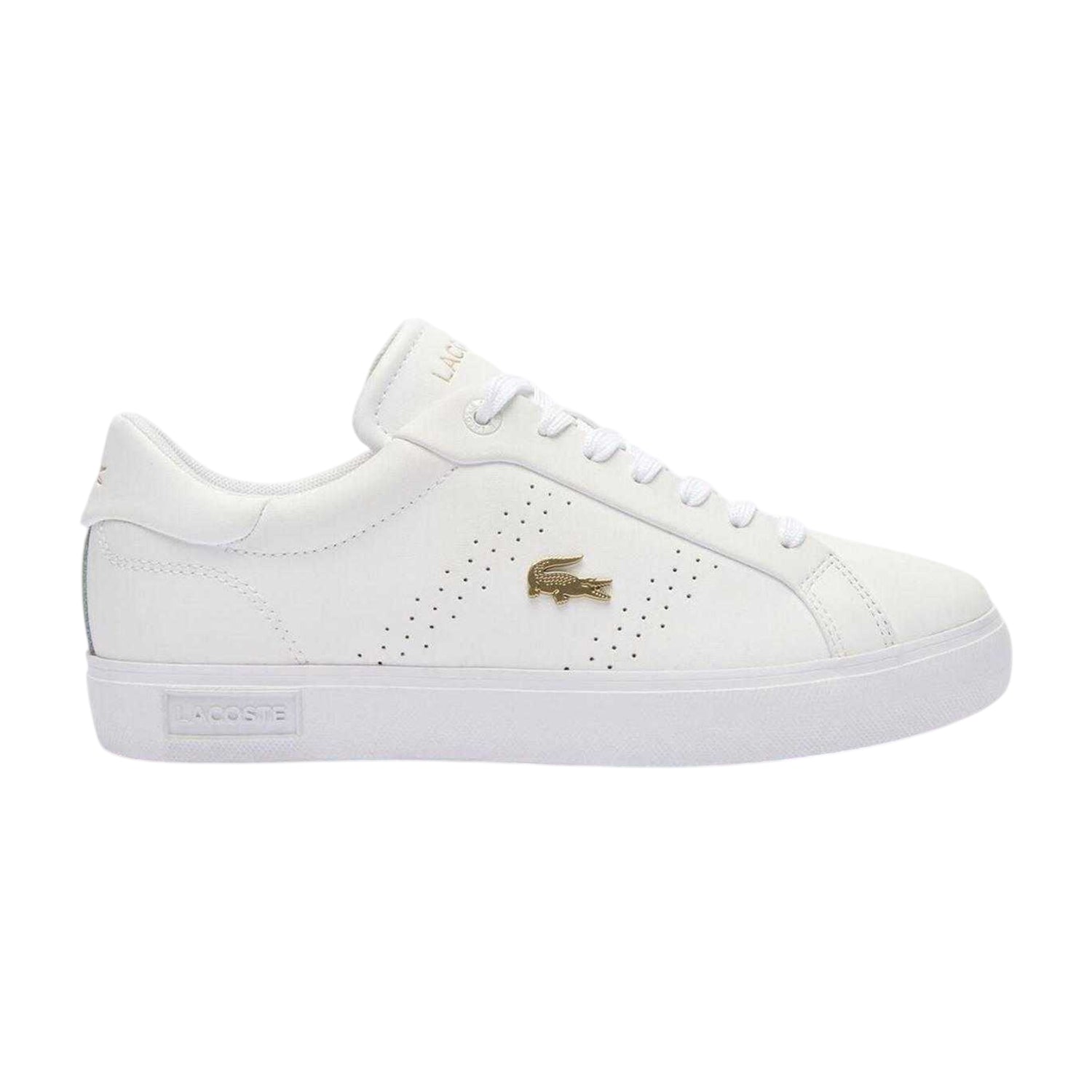 White-Gold - Front - Lacoste Womens-Ladies Powercourt 2.0 Leather Trainers
