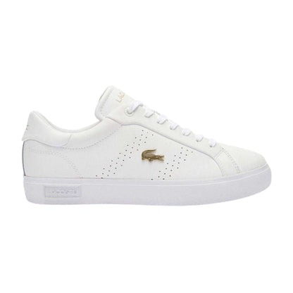 White-Gold - Front - Lacoste Womens-Ladies Powercourt 2.0 Leather Trainers