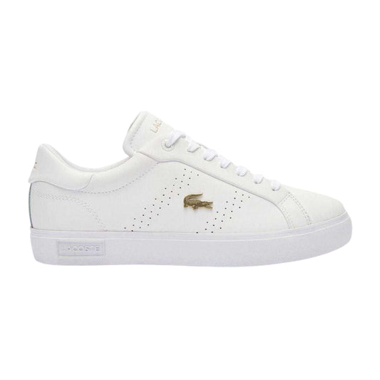 White-Gold - Front - Lacoste Womens-Ladies Powercourt 2.0 Leather Trainers