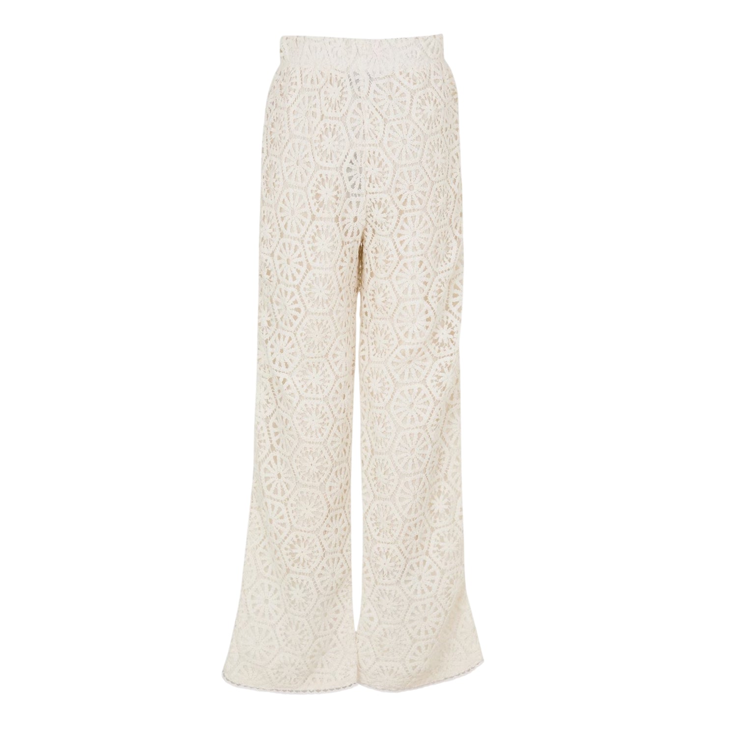 White - Back - AmyLynn Womens-Ladies Crochet Wide Leg Palazzo Trousers