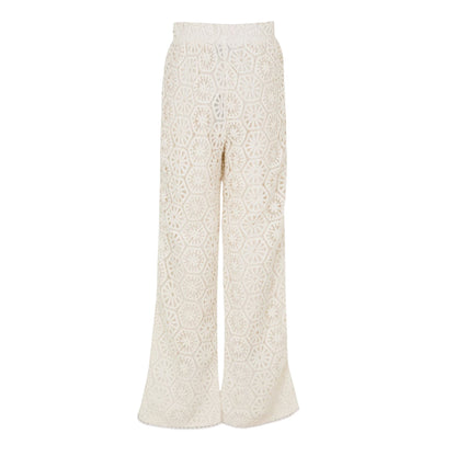 White - Back - AmyLynn Womens-Ladies Crochet Wide Leg Palazzo Trousers