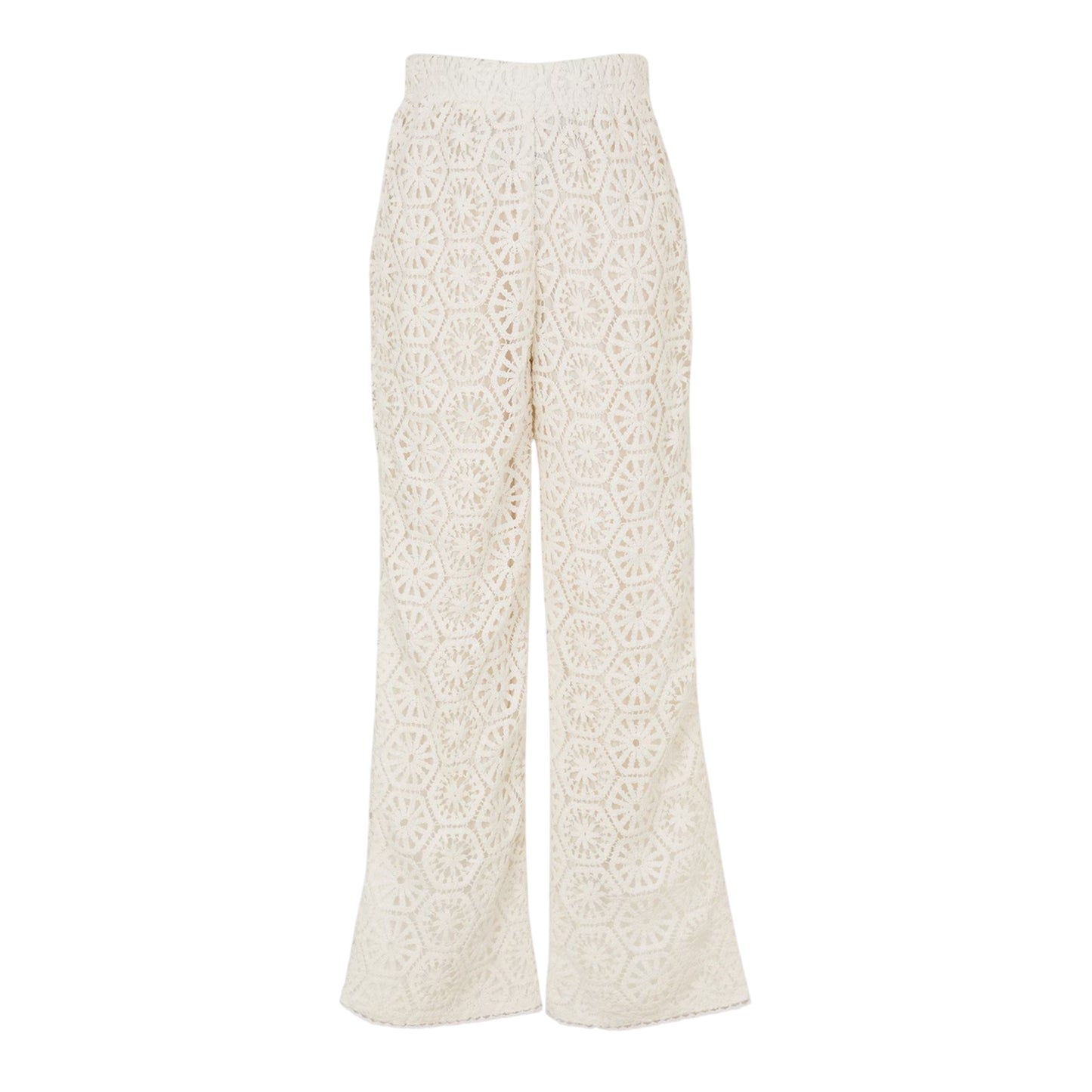 White - Front - AmyLynn Womens-Ladies Crochet Wide Leg Palazzo Trousers
