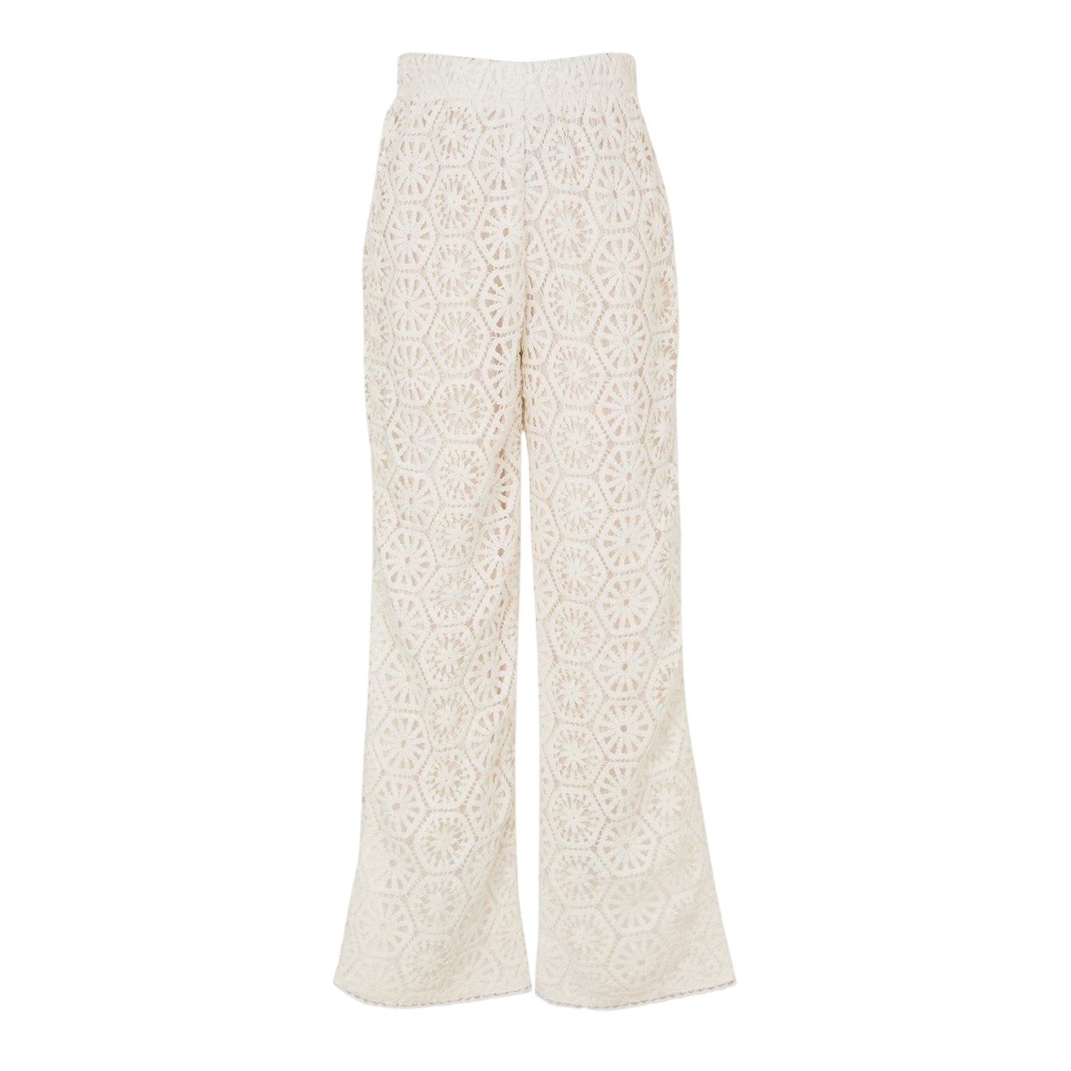 White - Front - AmyLynn Womens-Ladies Crochet Wide Leg Palazzo Trousers