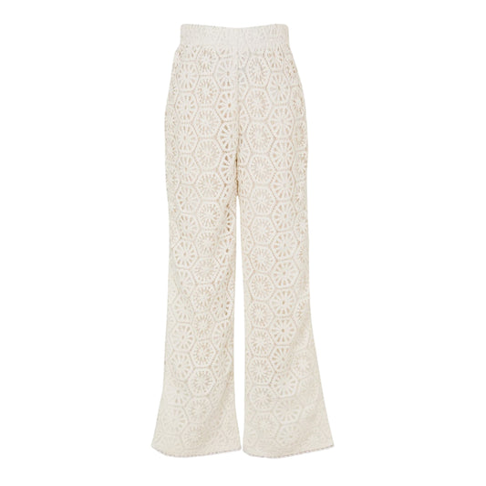 White - Front - AmyLynn Womens-Ladies Crochet Wide Leg Palazzo Trousers