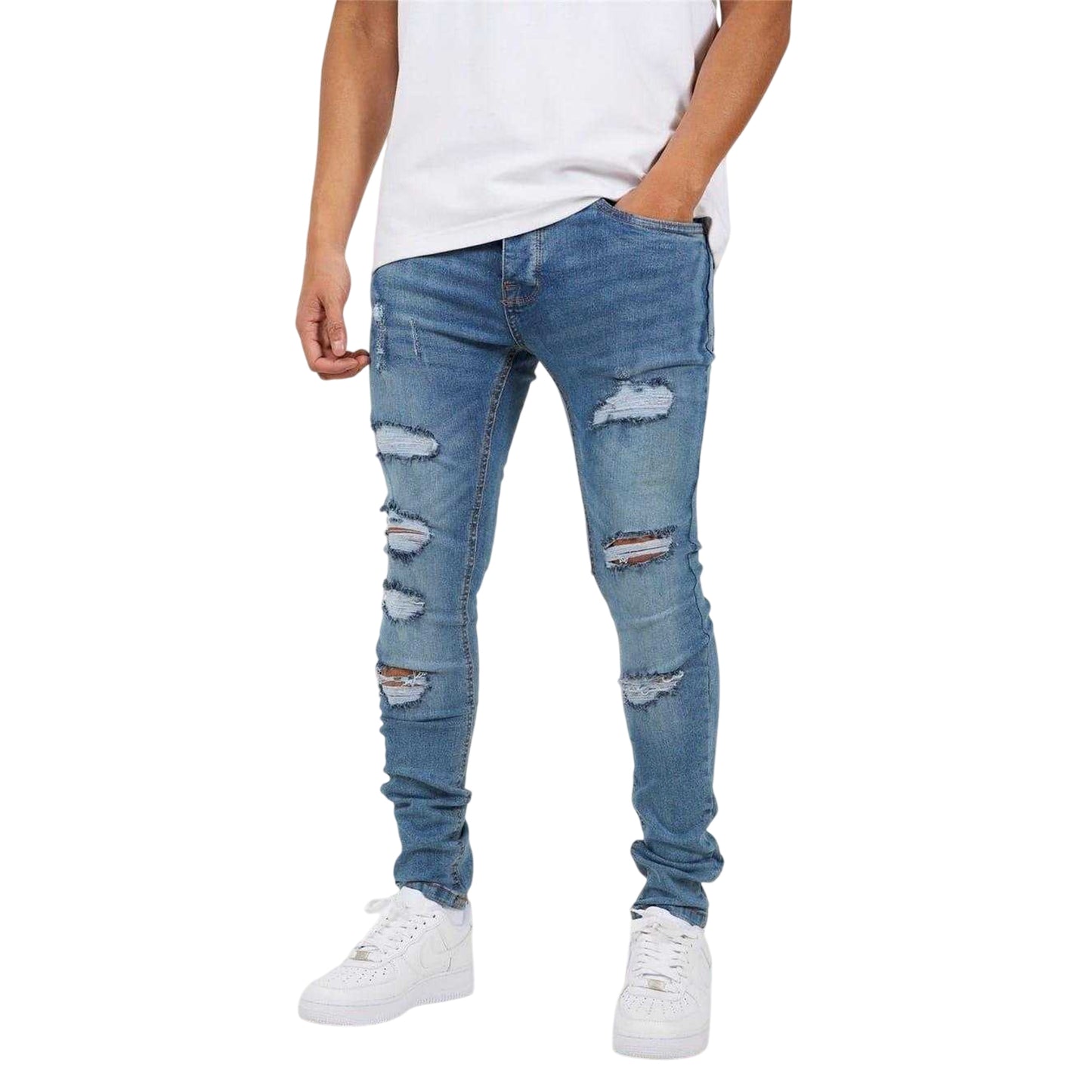 Blue - Front - Brave Soul Mens Denim Skinny Jeans