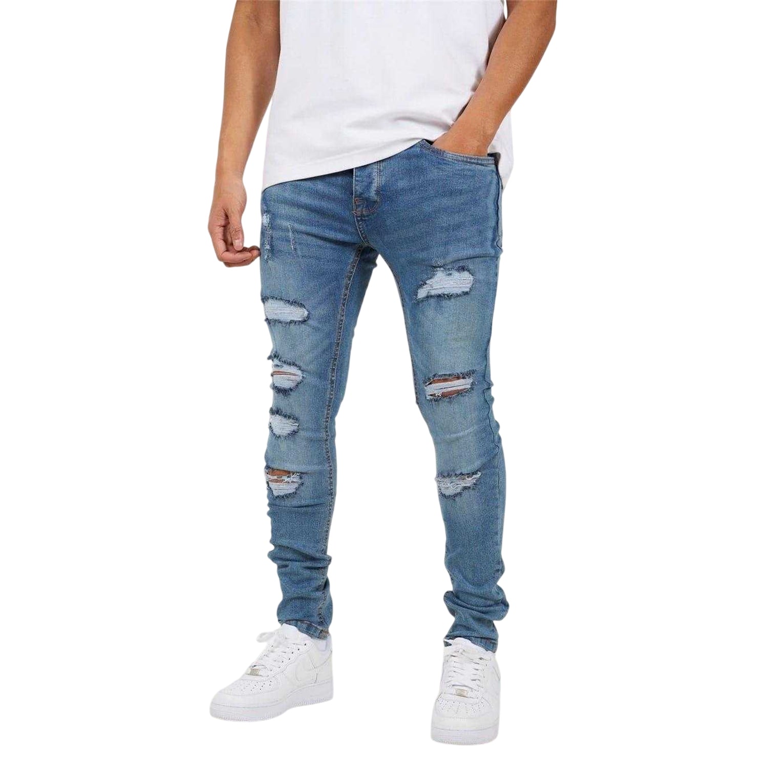 Blue - Front - Brave Soul Mens Denim Skinny Jeans