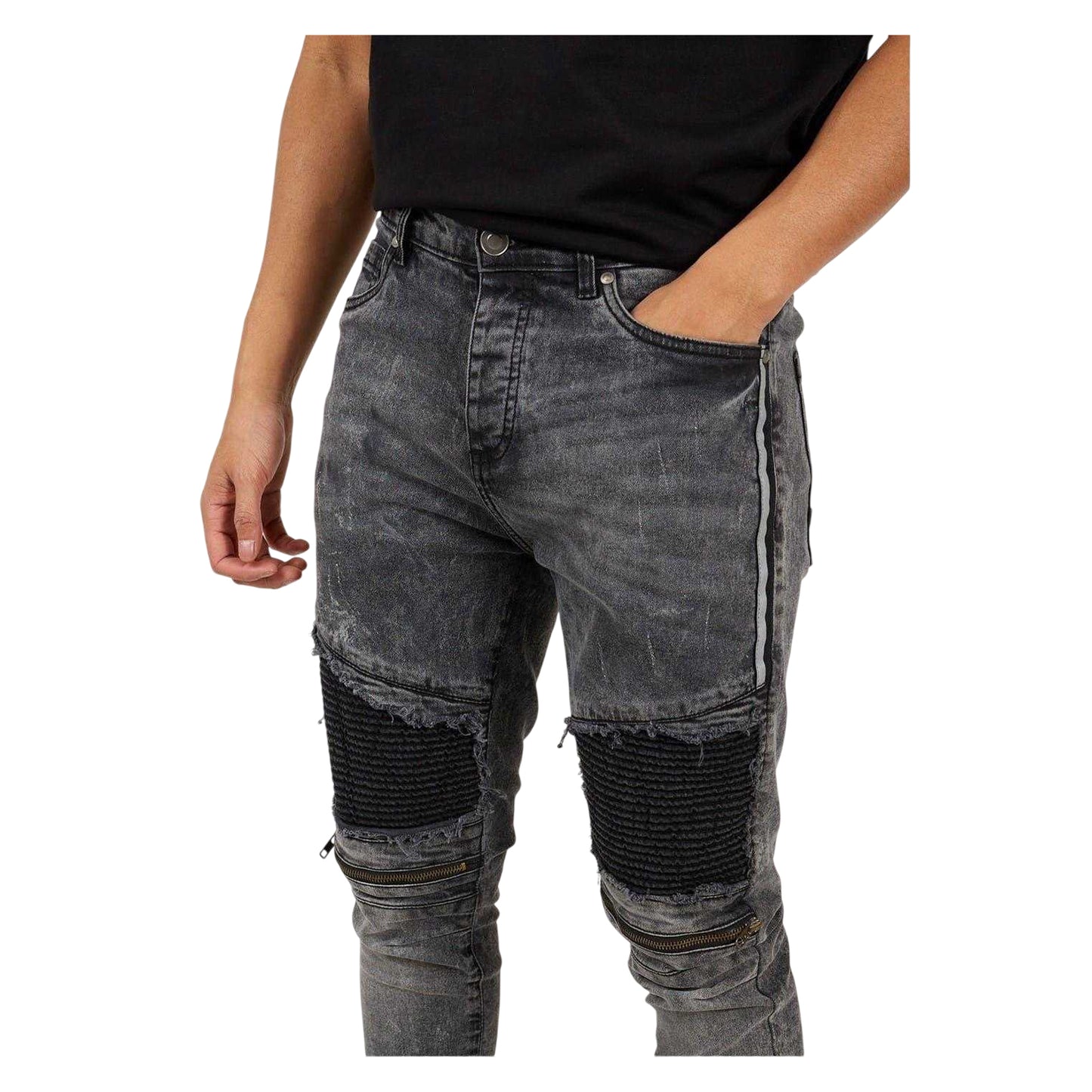 Black - Side - Brave Soul Mens Washed Denim Jeans