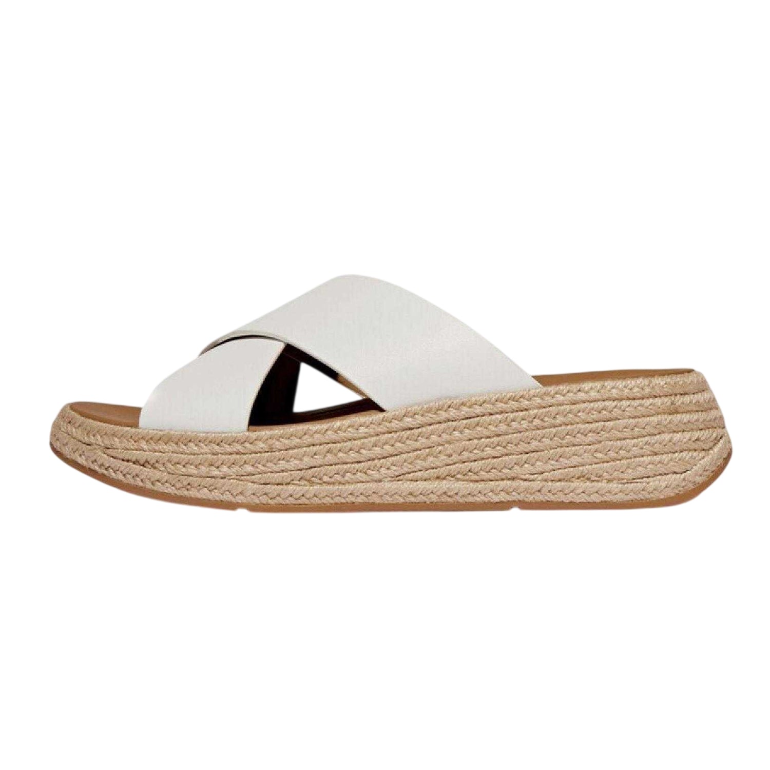 White - Back - FitFlop Womens-Ladies Leather Flatform Sliders