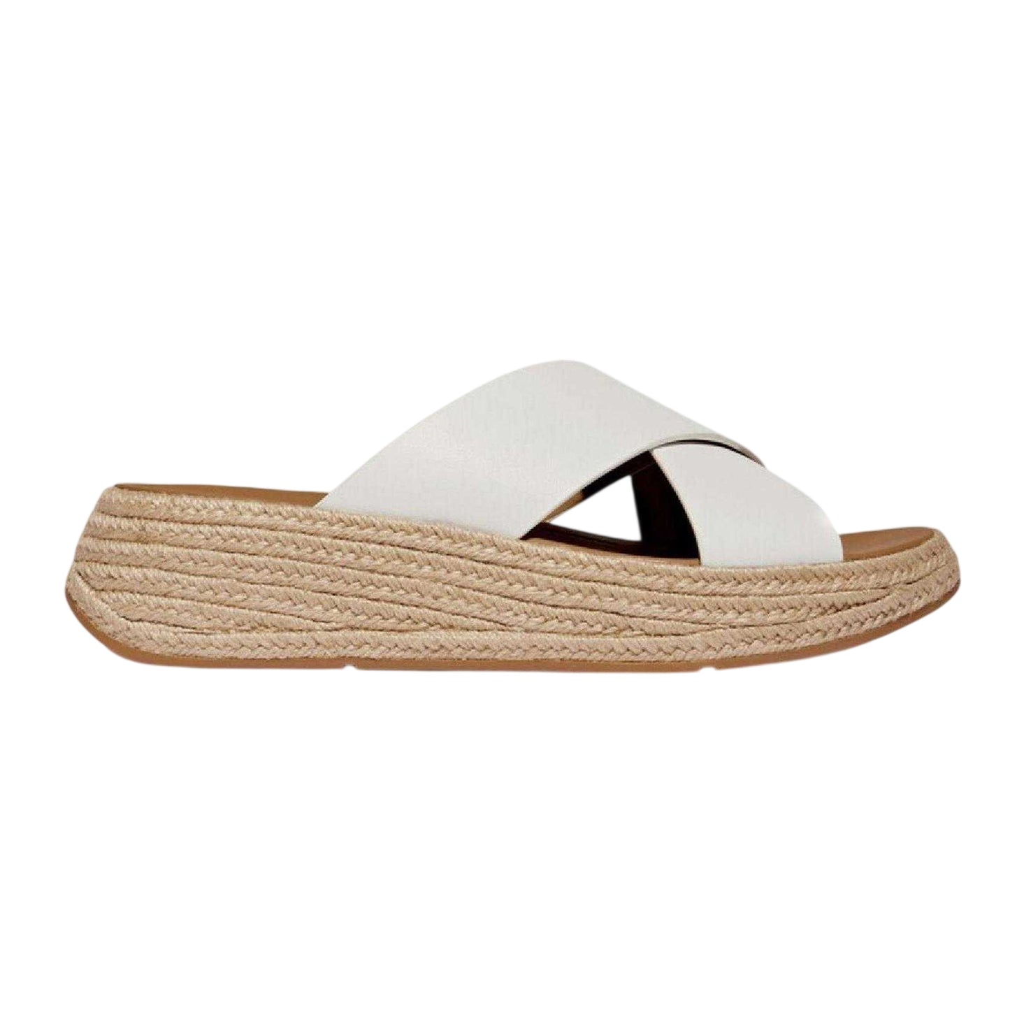 White - Front - FitFlop Womens-Ladies Leather Flatform Sliders