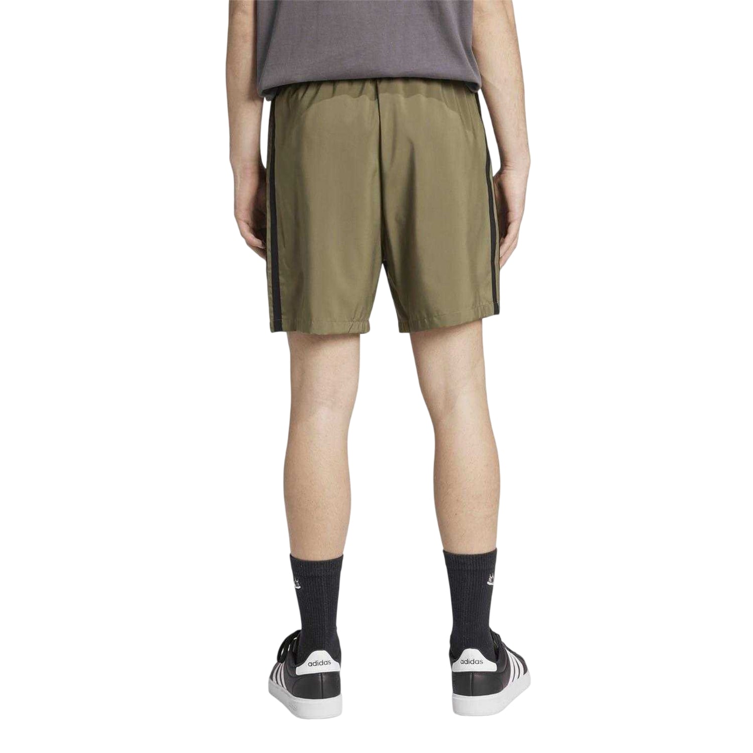 Khaki Brown-White - Back - Adidas Mens 3 Stripes Shorts