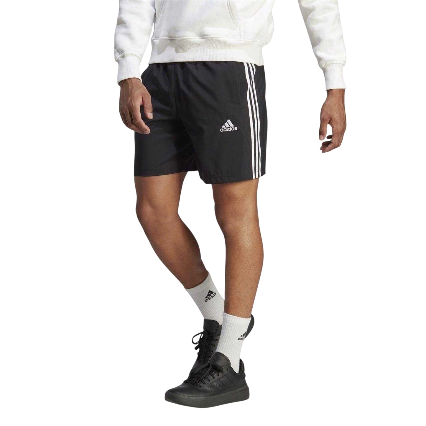 Black-White - Side - Adidas Mens 3 Stripes Shorts