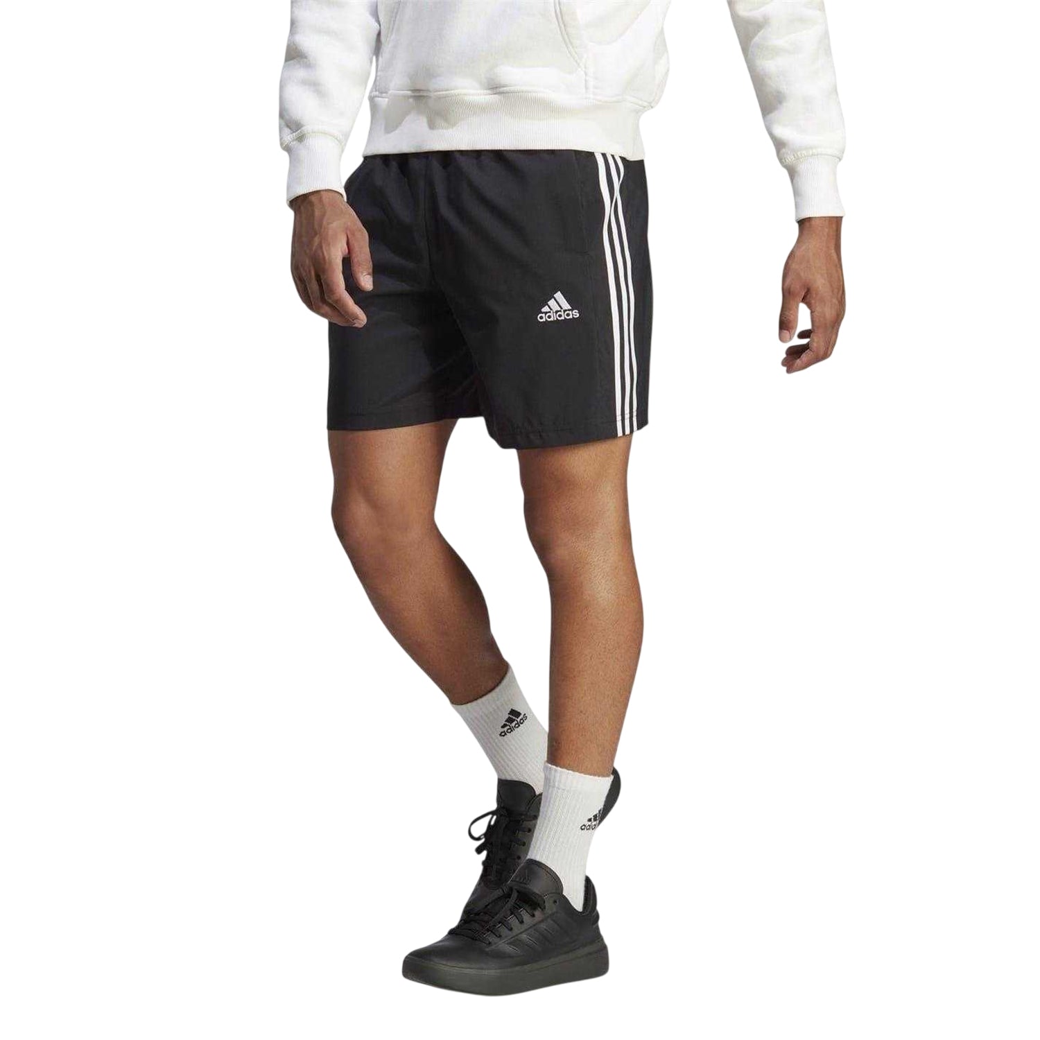 Black-White - Side - Adidas Mens 3 Stripes Shorts