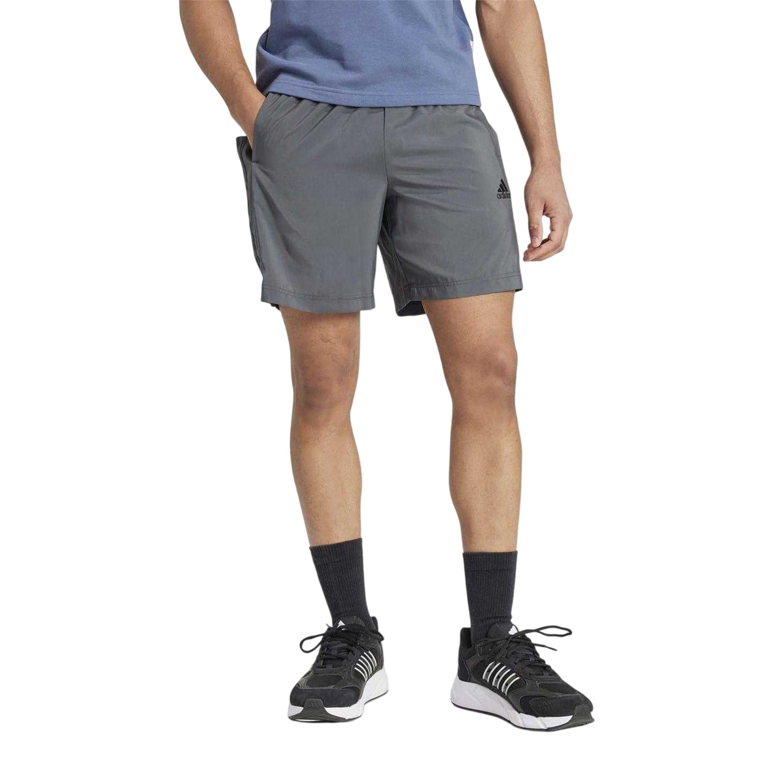 Medium Grey-Black - Side - Adidas Mens 3 Stripes Shorts