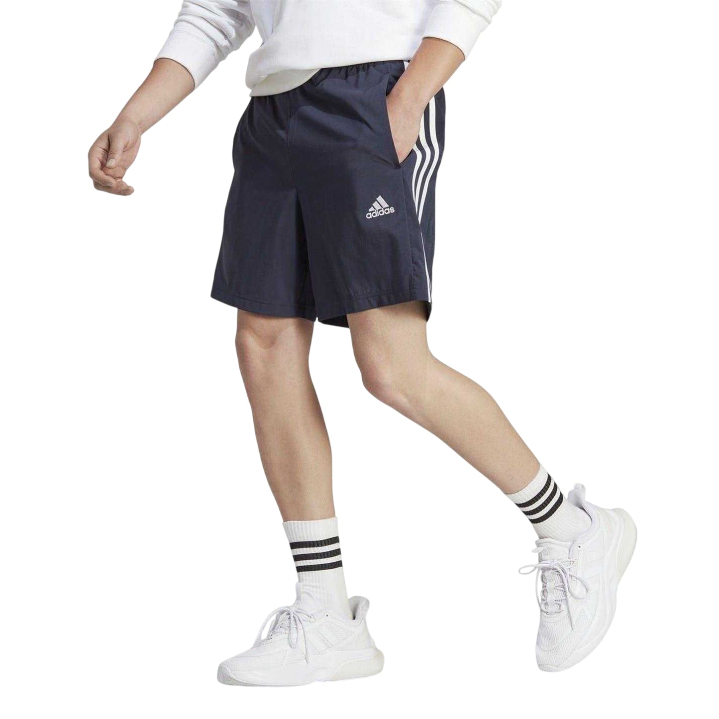 Navy-White - Side - Adidas Mens 3 Stripes Shorts