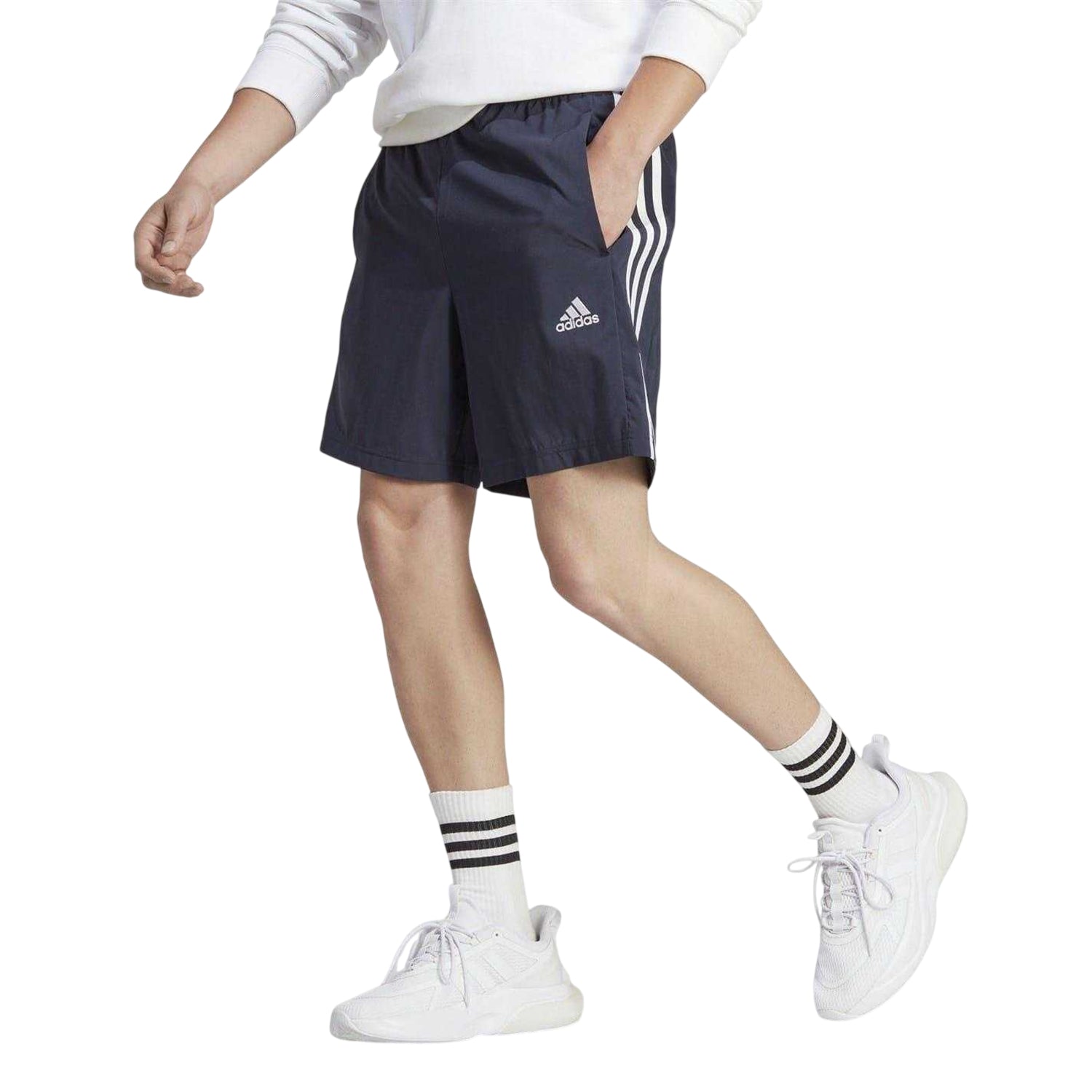Navy-White - Side - Adidas Mens 3 Stripes Shorts
