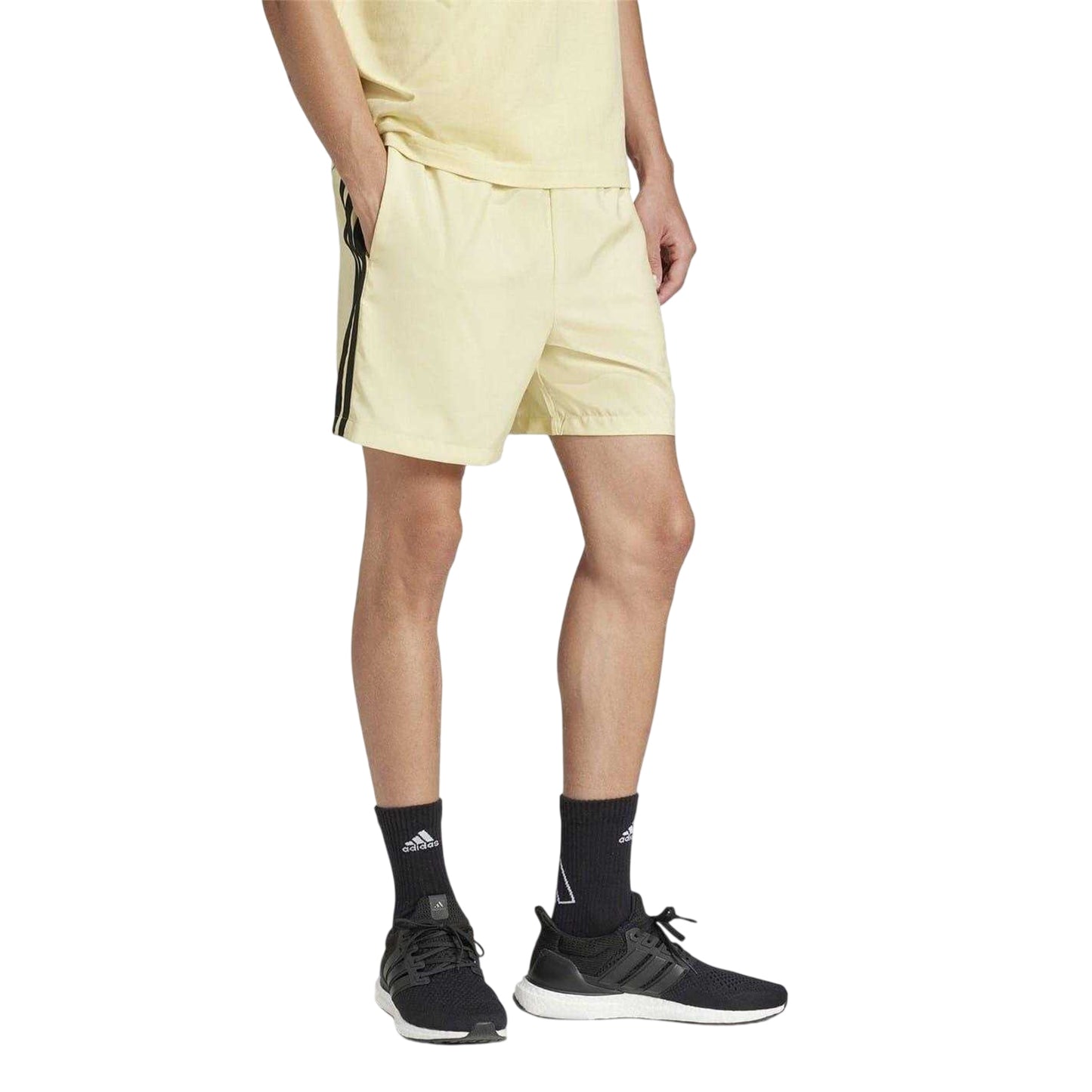 Powdery Yellow - Side - Adidas Mens 3 Stripes Shorts