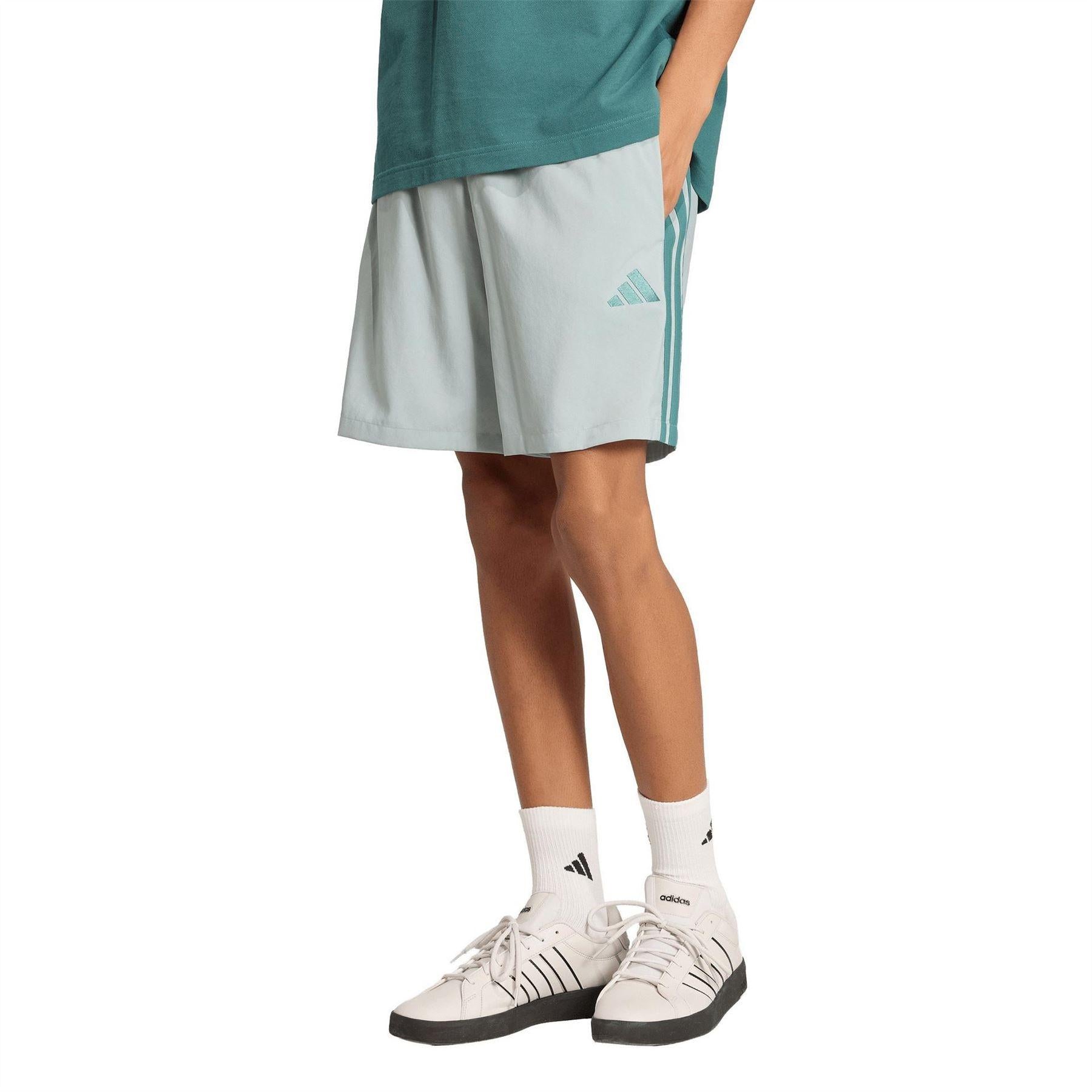 Sage-Teal - Side - Adidas Mens 3 Stripes Shorts