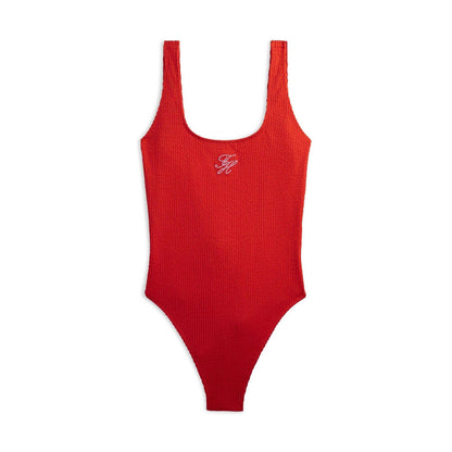 Fire Red - Front - Tommy Hilfiger Womens-Ladies Textured Crinkle One Piece Swimsuit
