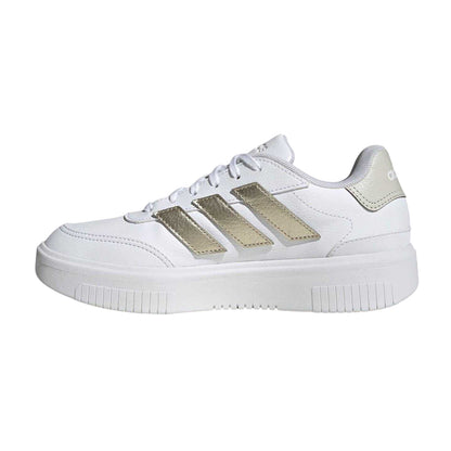 White-Gold - Side - Adidas Womens-Ladies Courtblock Platform Trainers