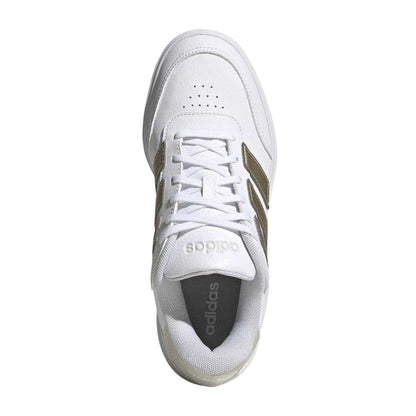 White-Gold - Pack Shot - Adidas Womens-Ladies Courtblock Platform Trainers