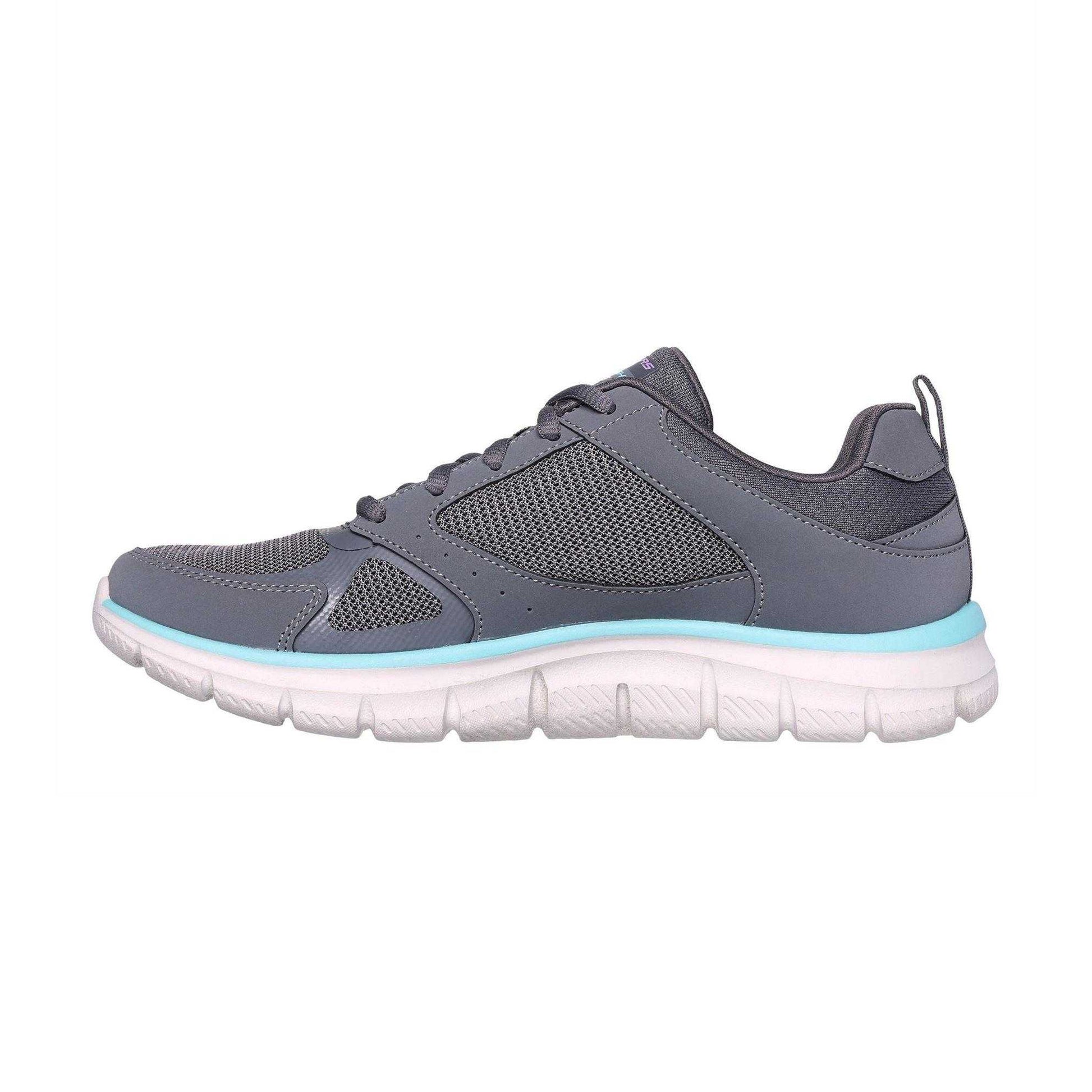 Charcoal-Aqua - Back - Skechers Womens-Ladies Track Trainers