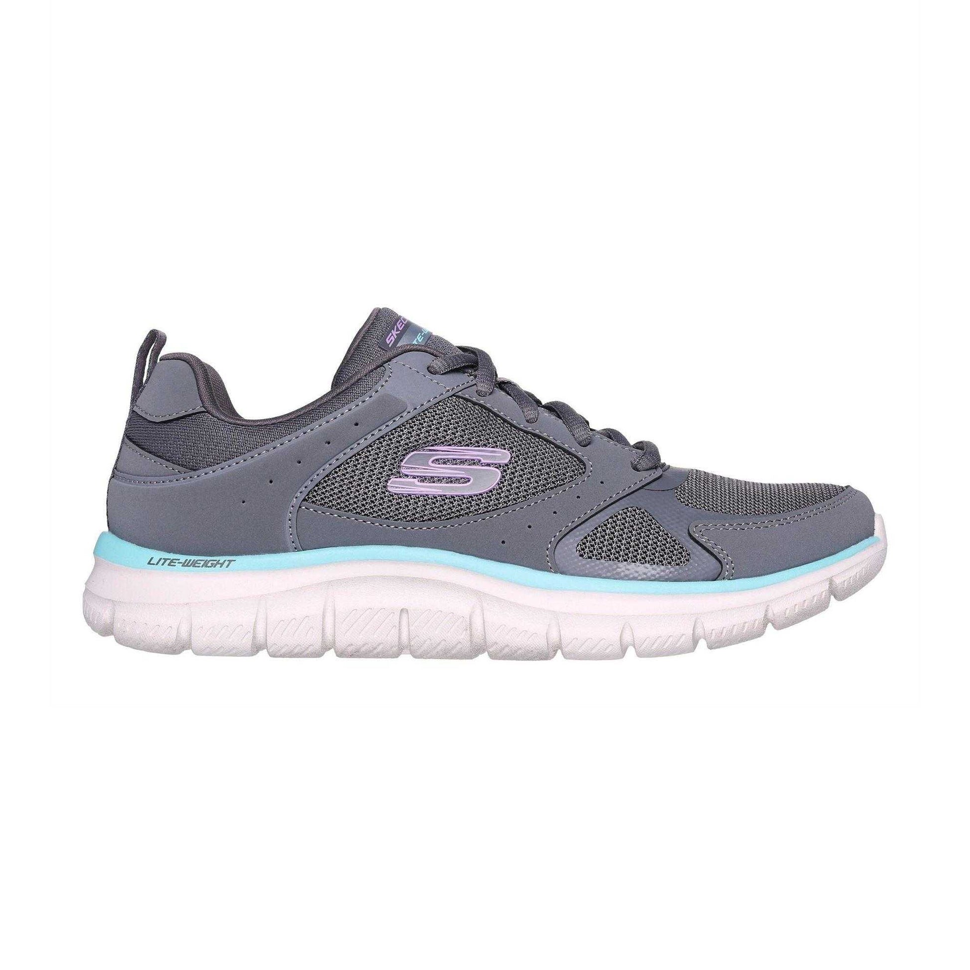 Charcoal-Aqua - Side - Skechers Womens-Ladies Track Trainers