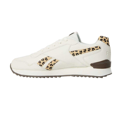 Chalk-Leopard - Side - Reebok Womens-Ladies Royal Glide Leather Trim Ripple Clip Trainers