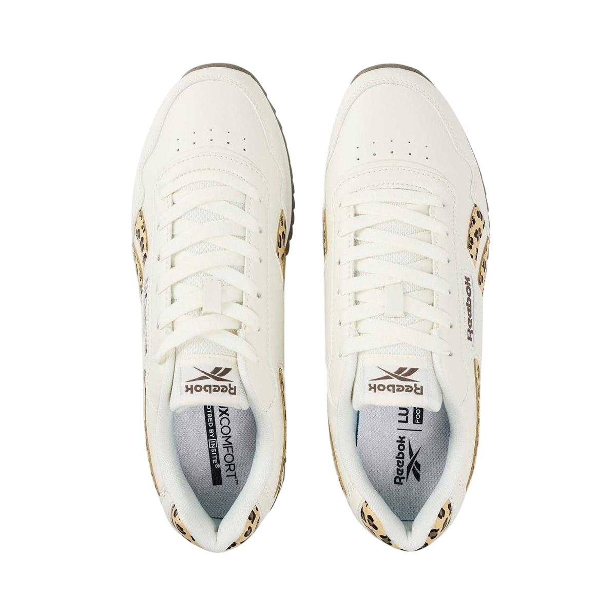 Chalk-Leopard - Lifestyle - Reebok Womens-Ladies Royal Glide Leather Trim Ripple Clip Trainers