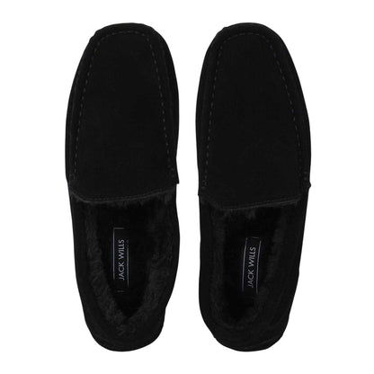 Black - Pack Shot - Jack Wills Mens Suede Moccasin Slippers