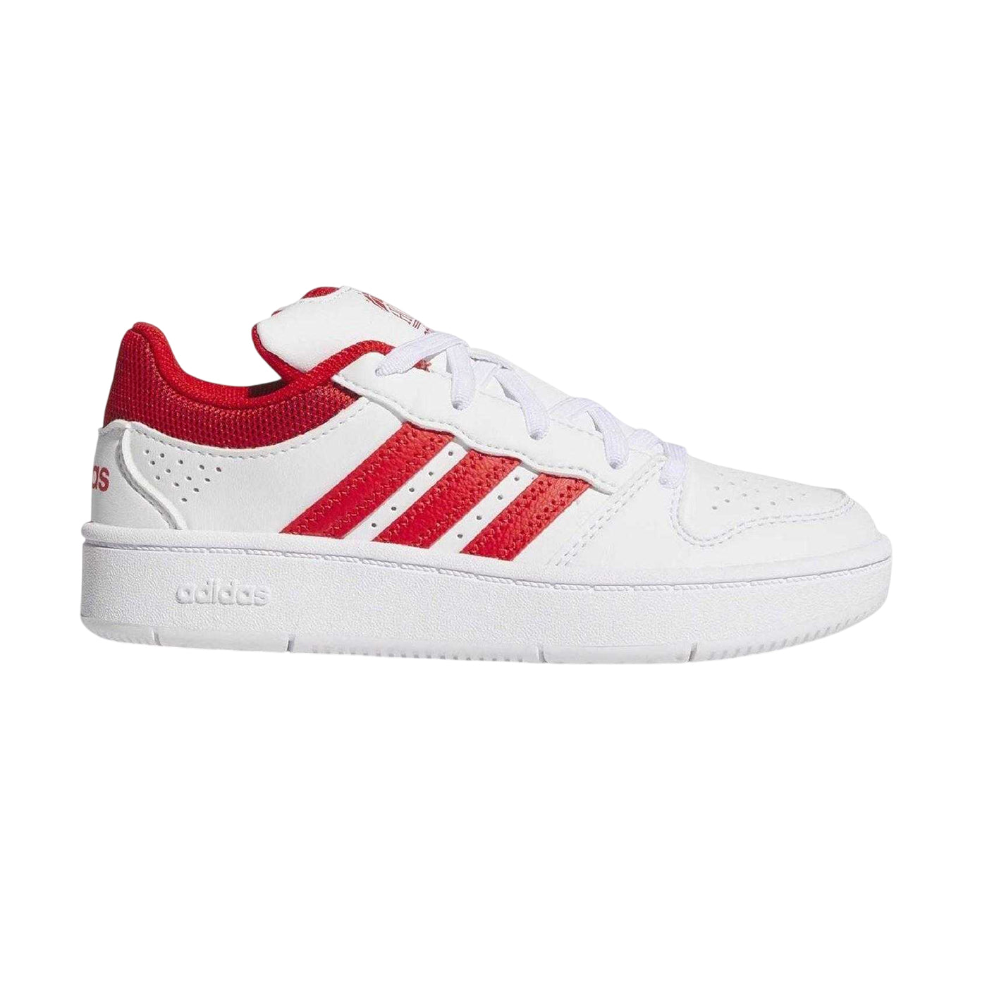 White-Red - Side - Adidas Childrens-Kids Hoops 3.0 Basketball Shoes