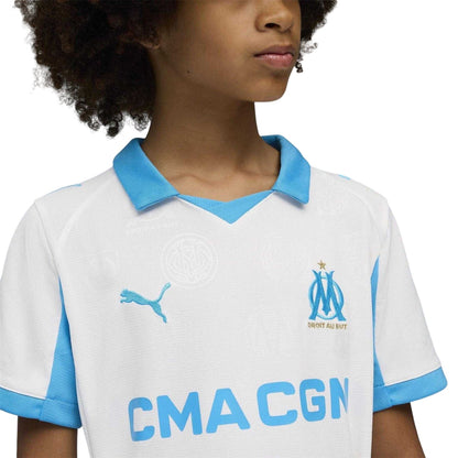 White-Blue - Side - Puma Childrens-Kids 25-26 Olympique De Marseille FC Football Shirt
