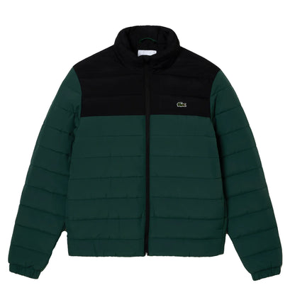 Black-Green - Front - Lacoste Mens Hooded Padded Jacket