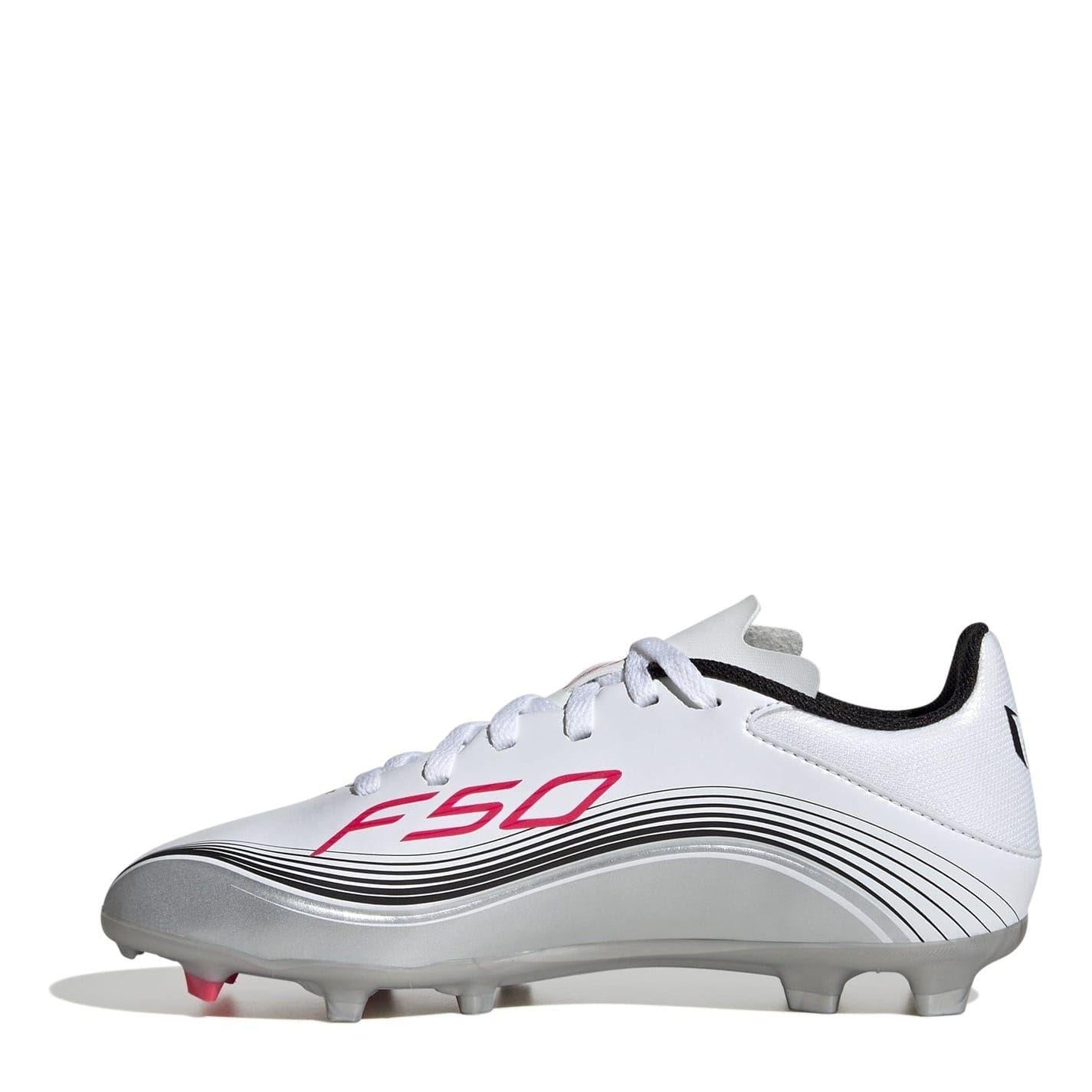 White-Red - Back - Adidas Childrens-Kids F50 League Firm Ground Football Boots