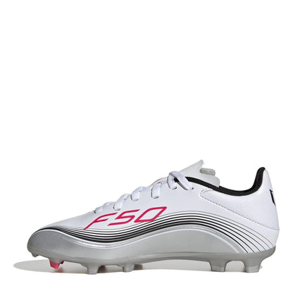 White-Red - Back - Adidas Childrens-Kids F50 League Firm Ground Football Boots