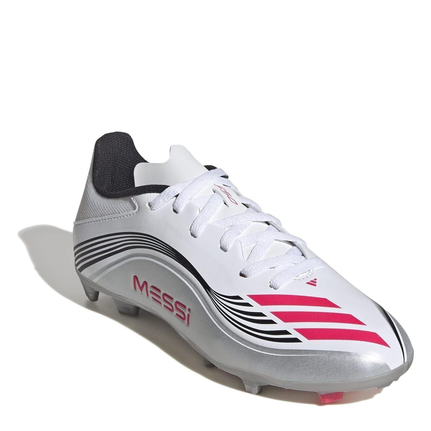 White-Red - Side - Adidas Childrens-Kids F50 League Firm Ground Football Boots