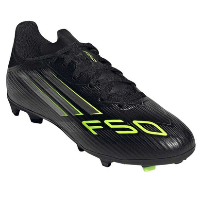 Black-Lemon - Front - Adidas Childrens-Kids F50 League Firm Ground Football Boots