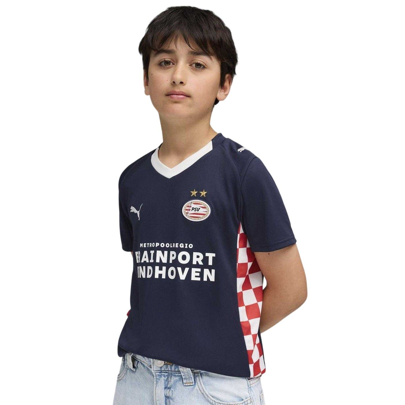 Navy-White - Side - PSV Eindhoven Childrens-Kids 25-26 Puma Away Shirt