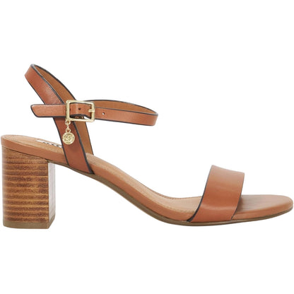 Tan - Back - Dune London Womens-Ladies Jelly Leather Block Heel Sandals