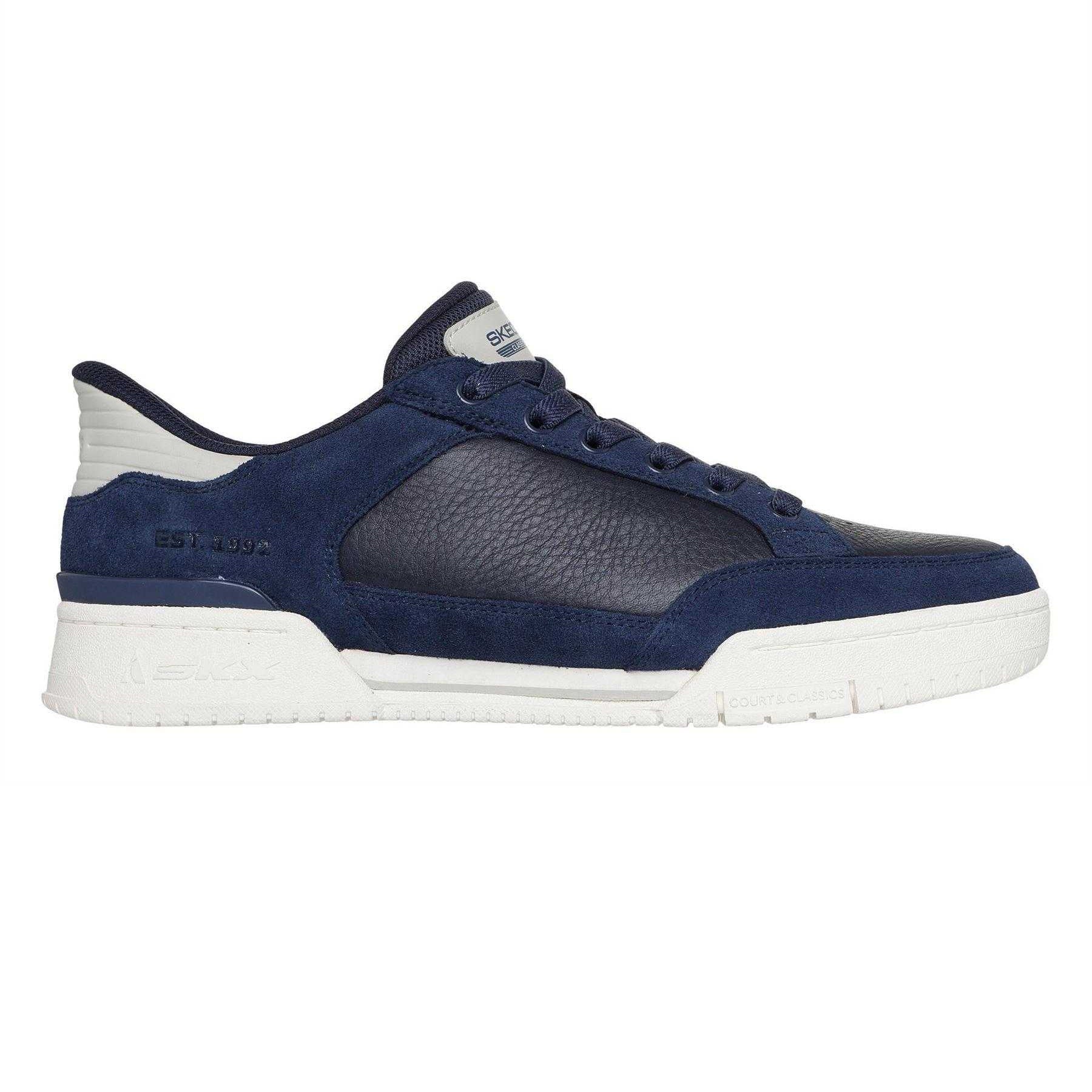 Navy-White - Side - Skechers Mens Leather Flat Trainers