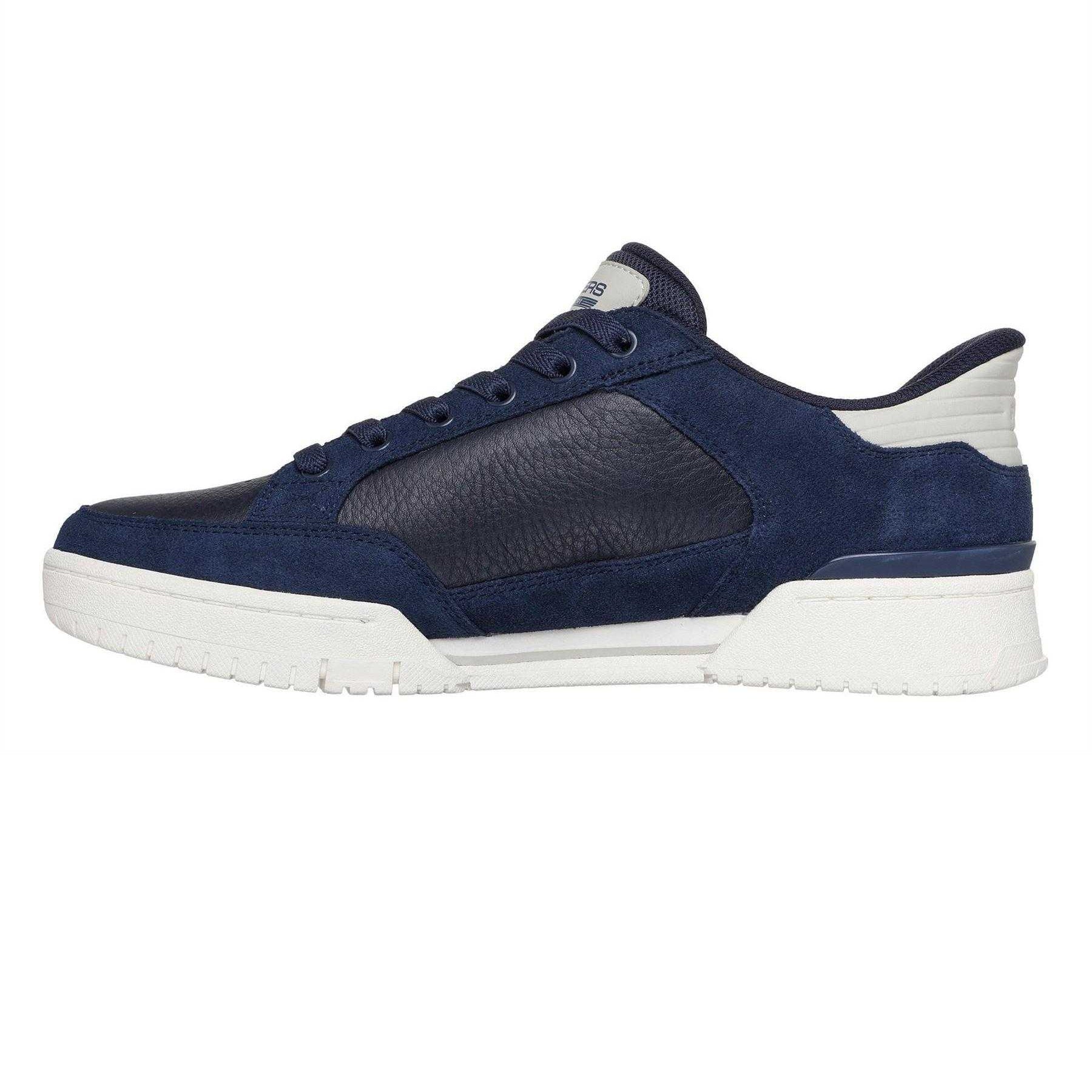 Navy-White - Lifestyle - Skechers Mens Leather Flat Trainers
