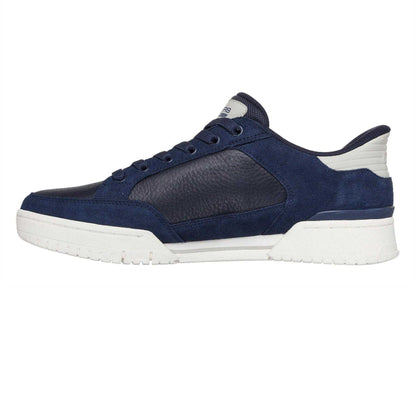 Navy-White - Lifestyle - Skechers Mens Leather Flat Trainers
