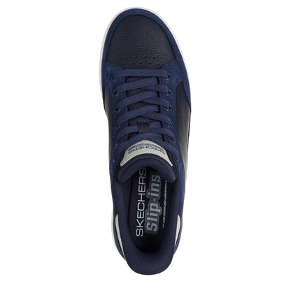Navy-White - Pack Shot - Skechers Mens Leather Flat Trainers