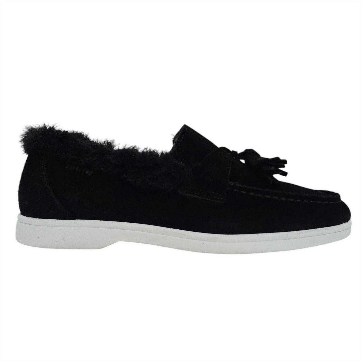Black - Side - Firetrap Womens-Ladies Loro Suede Flat Boat Shoes