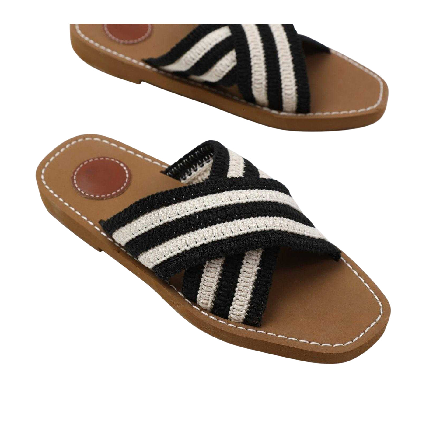Black-White - Back - Where´s That From Womens-Ladies Criss Cross Strap Flat Slides