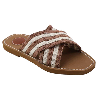 Mocha - Front - Where´s That From Womens-Ladies Criss Cross Strap Flat Slides
