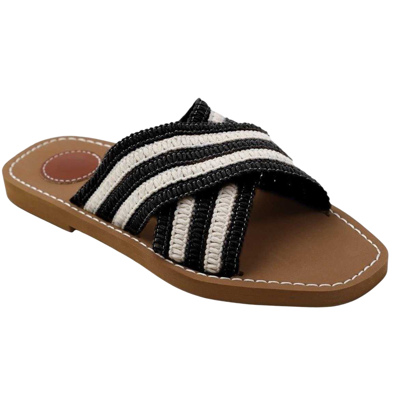 Black-White - Front - Where´s That From Womens-Ladies Criss Cross Strap Flat Slides