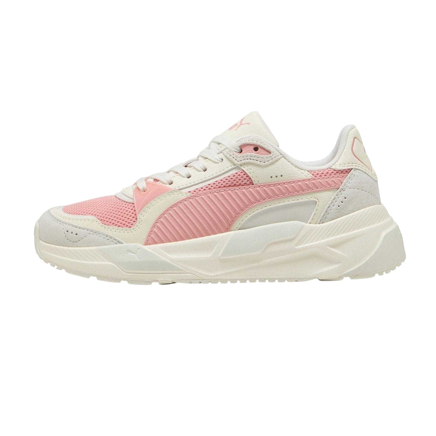 White-Pink-Grey - Side - Puma Childrens-Kids Trinity Trainers