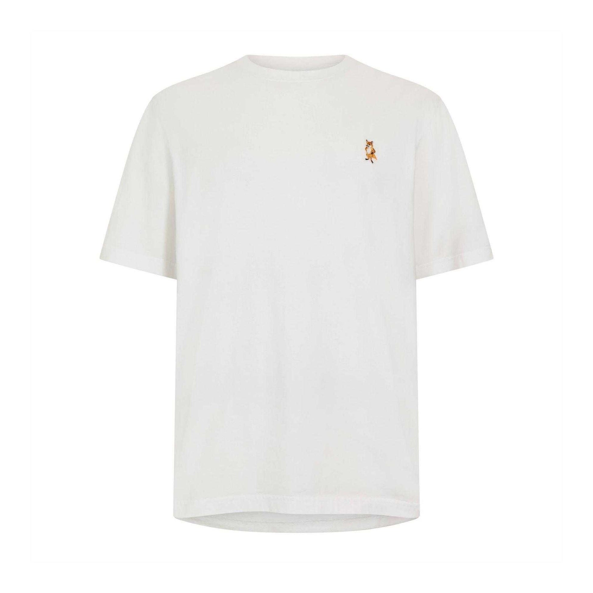 White - Front - Maison Kitsuné Mens Embroidered Logo Cotton T-Shirt