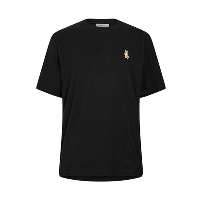 Black - Front - Maison Kitsuné Mens Embroidered Logo Cotton T-Shirt